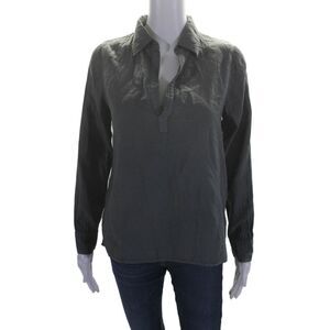 American Colors by Alex Lehr Womens Cotton Gray Collar V-Neck Blouse Top Size XS
